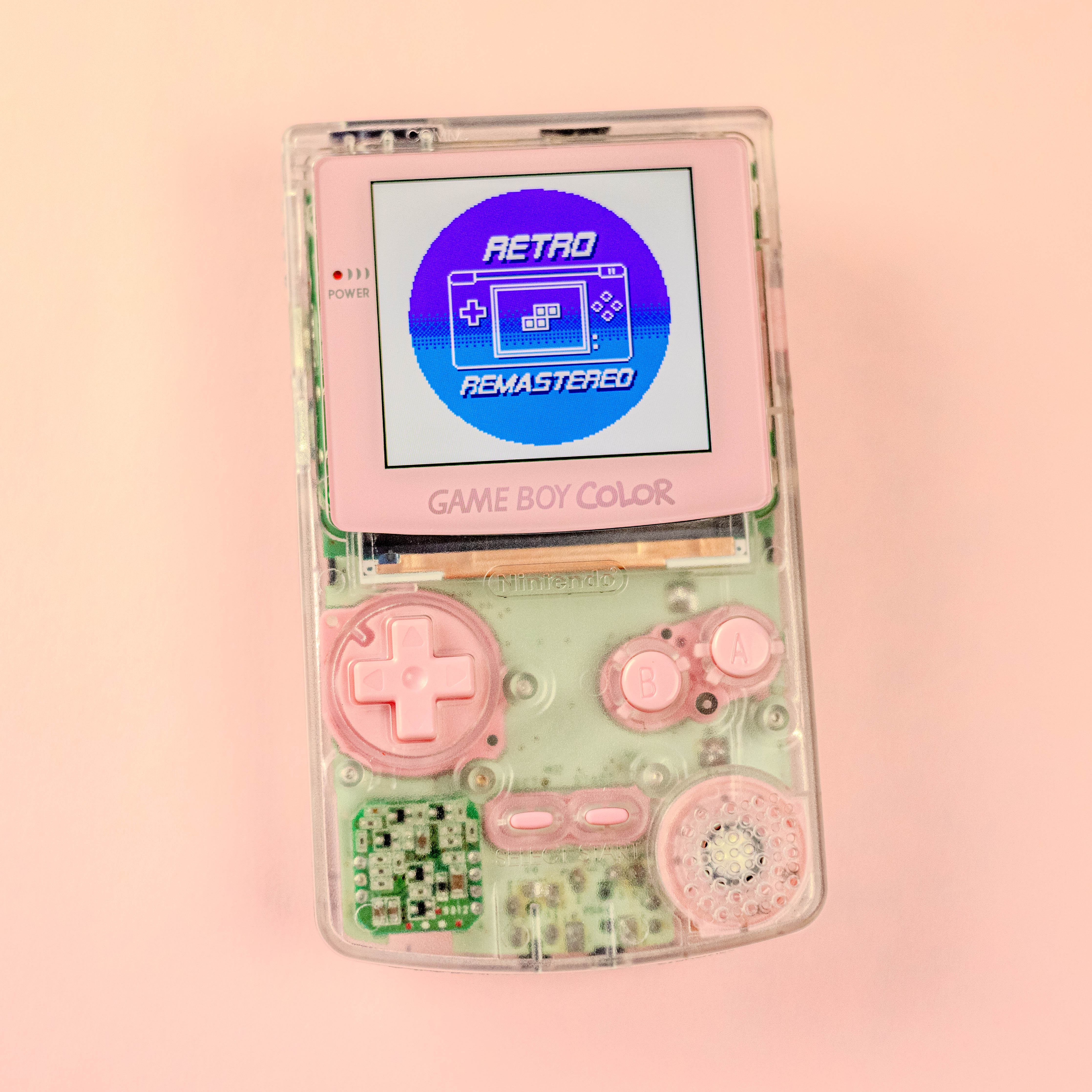 Modded Game Boy Color w/ IPS Display (Clear and Pink)