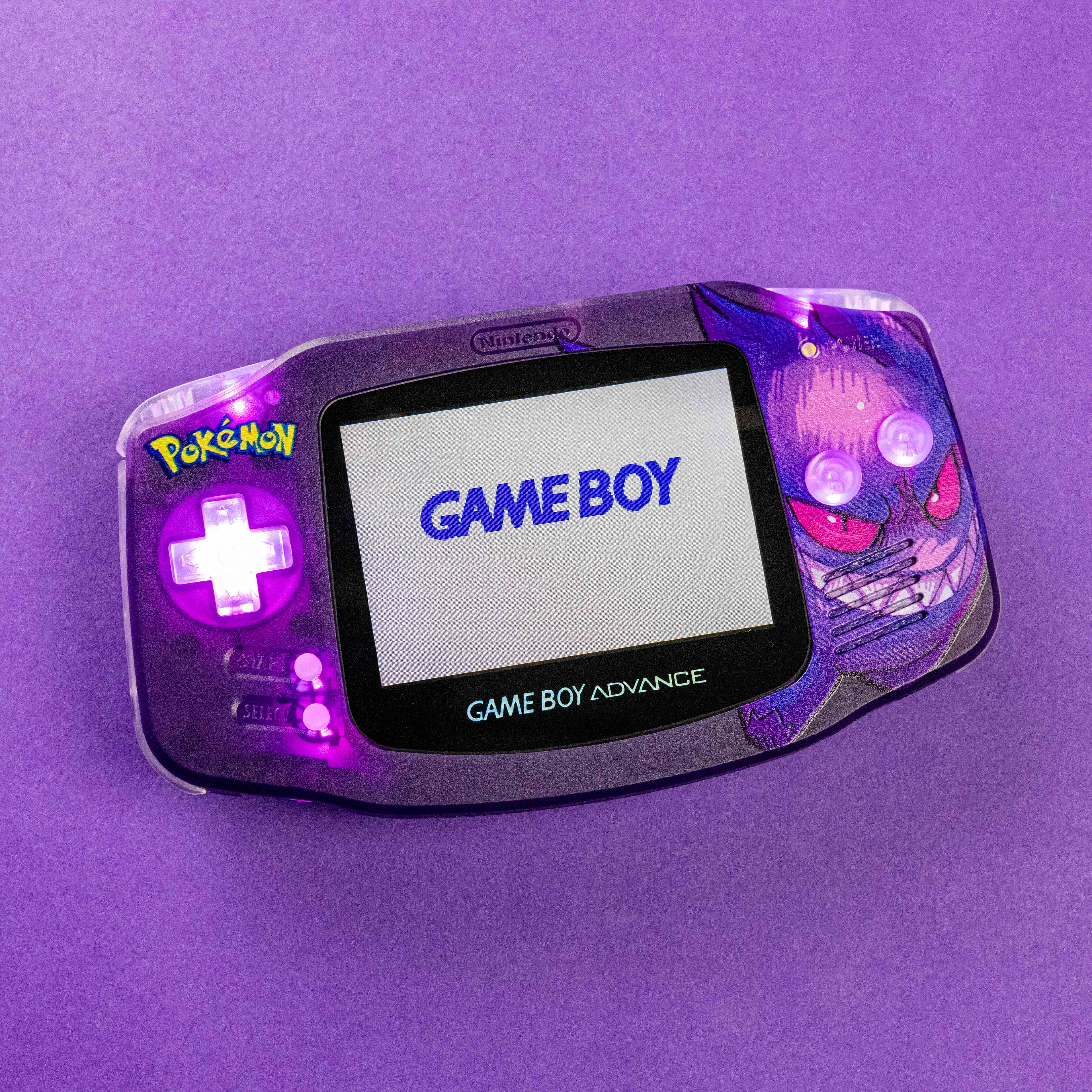 Modded Game Boy Advance W/ IPS V2 Screen (Gengar w/ Retro Glow)