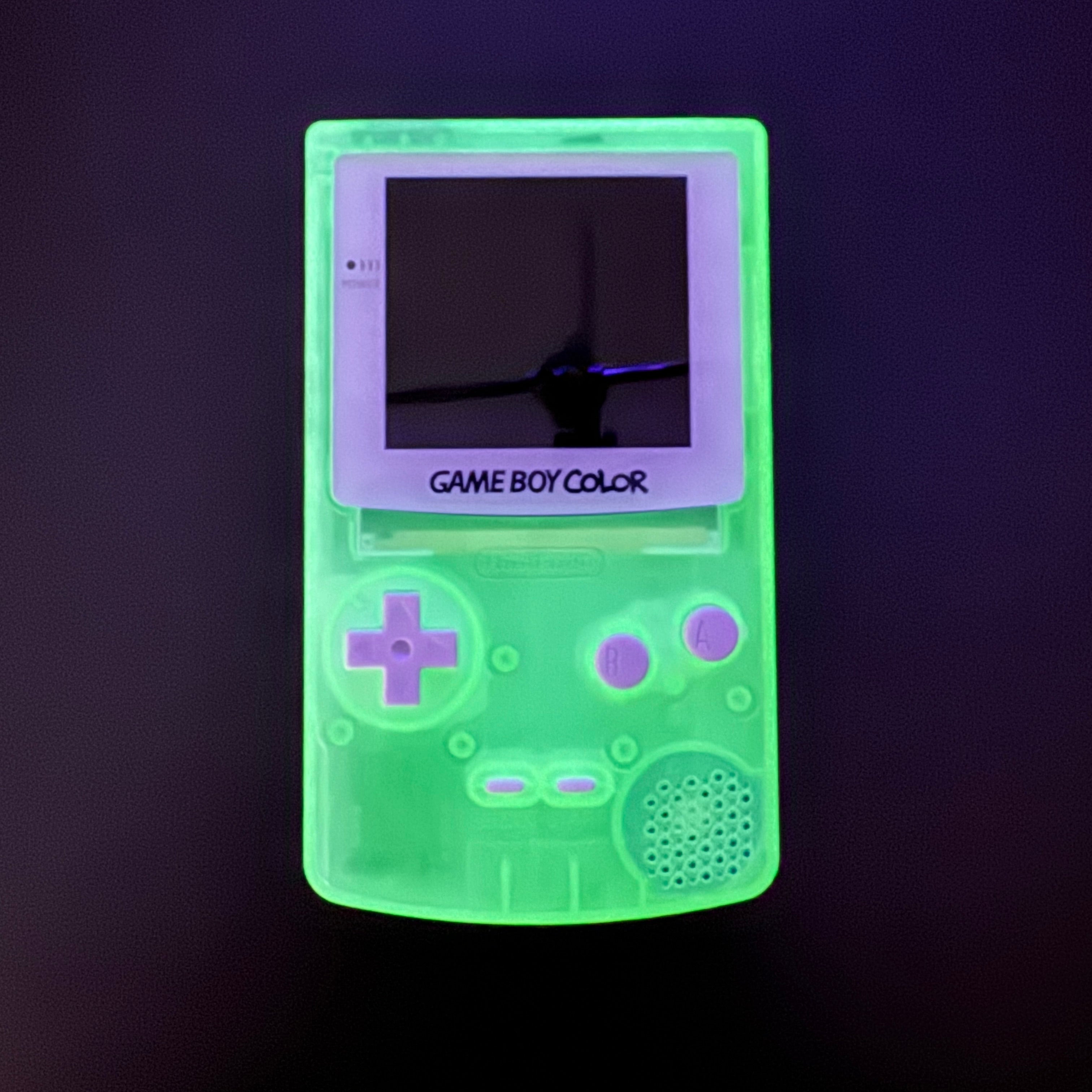 Modded Game Boy Color w/ IPS Display (Clear Cyan and White)