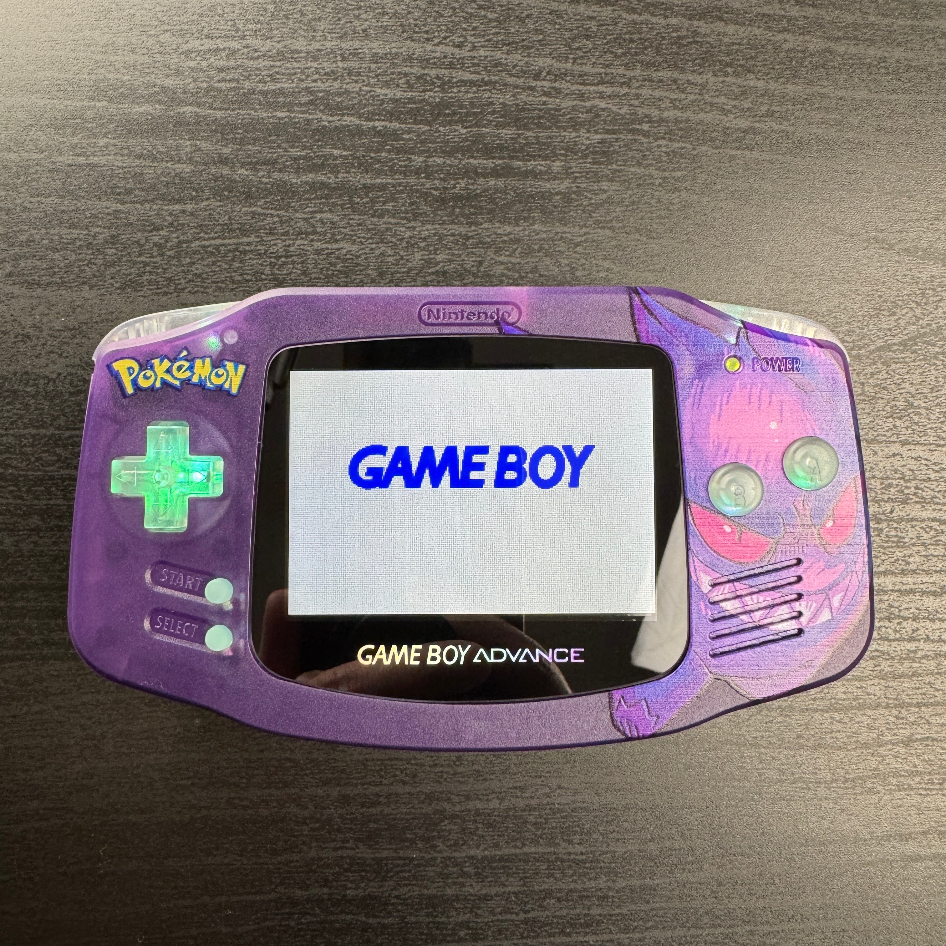 Modded Game Boy Advance W/ IPS V2 Screen (Gengar w/ Retro Glow)