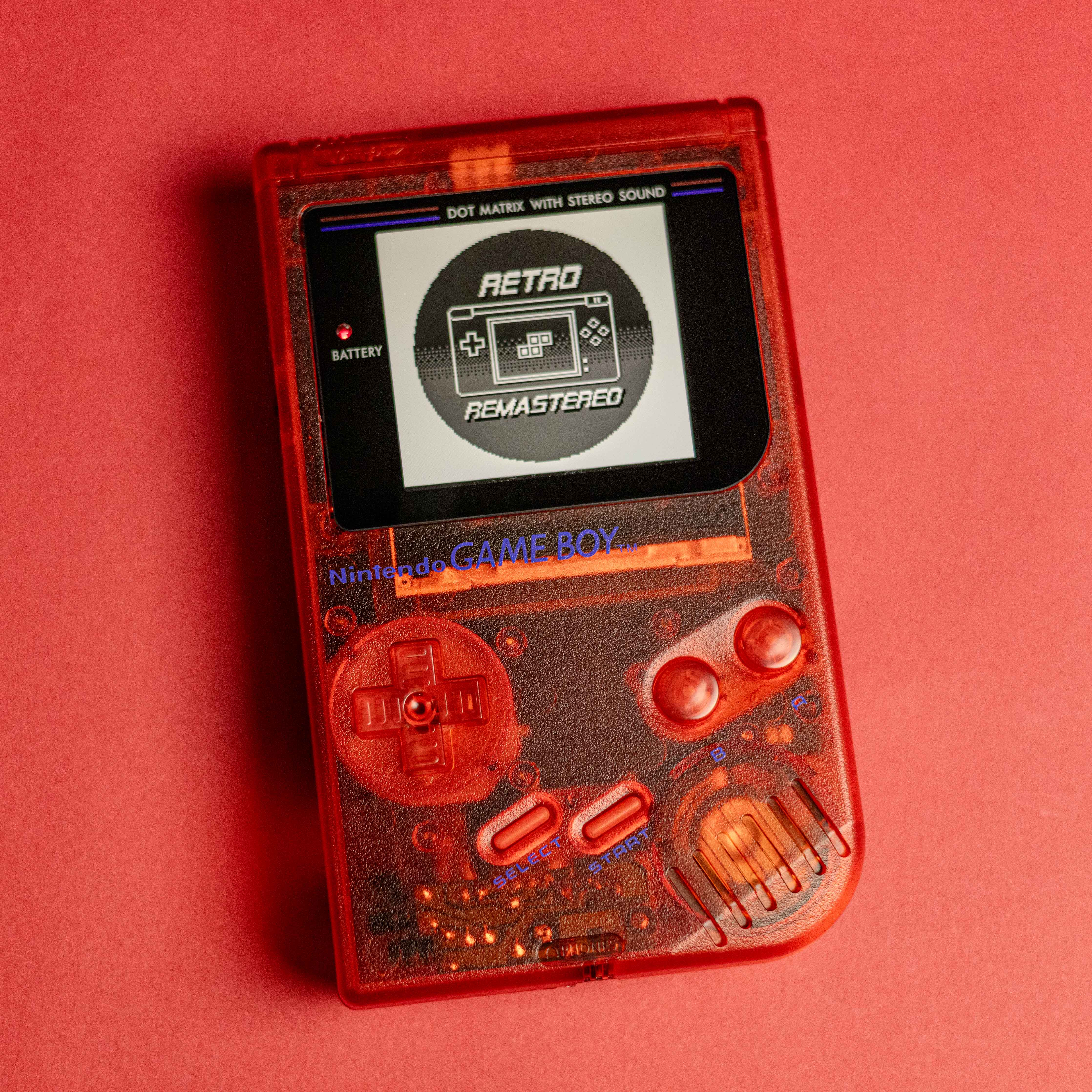 Modded DMG Game Boy w/ RIPS V5 Display (Clear Red)