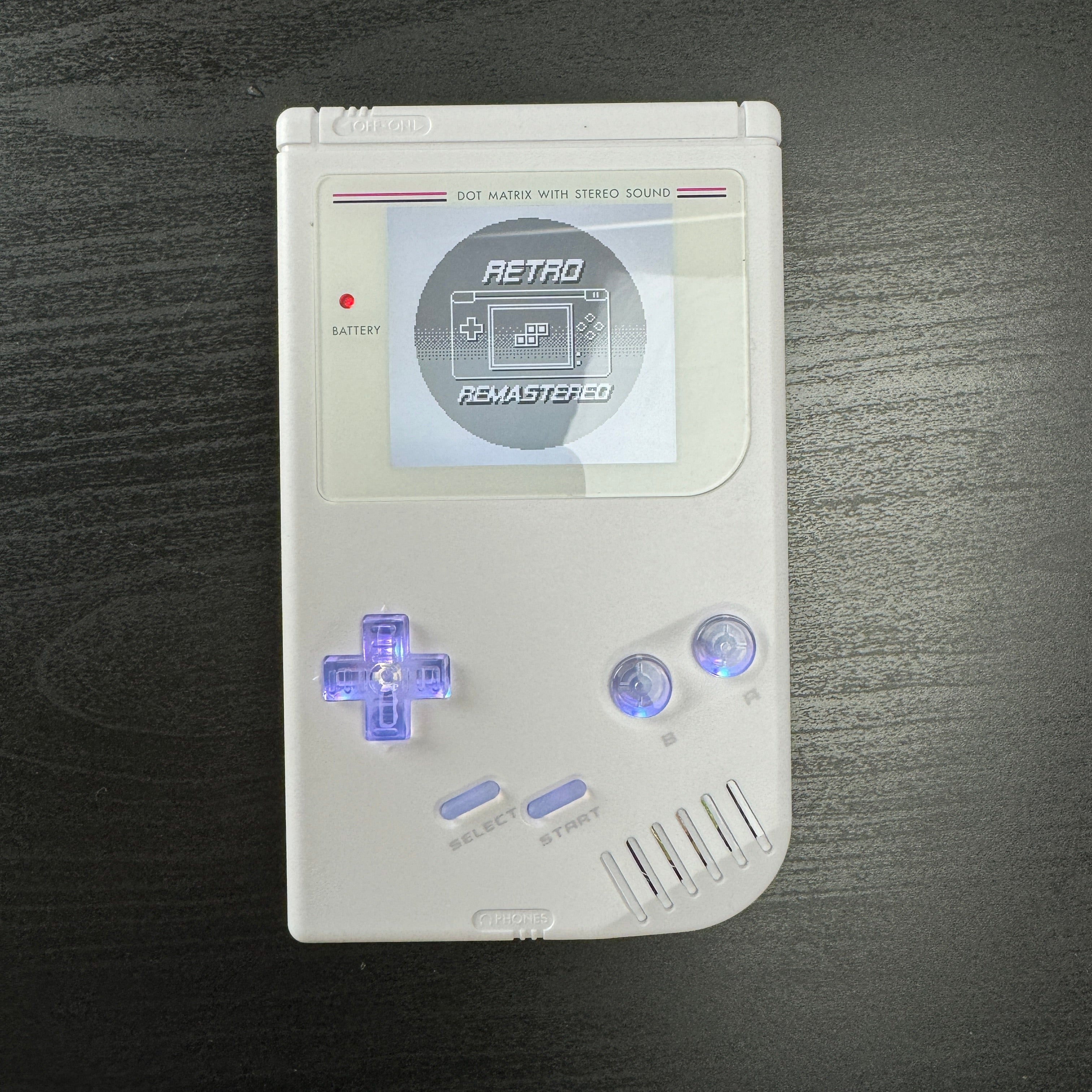 Modded DMG Game Boy w/ FP IPS Display (White with LED Buttons)