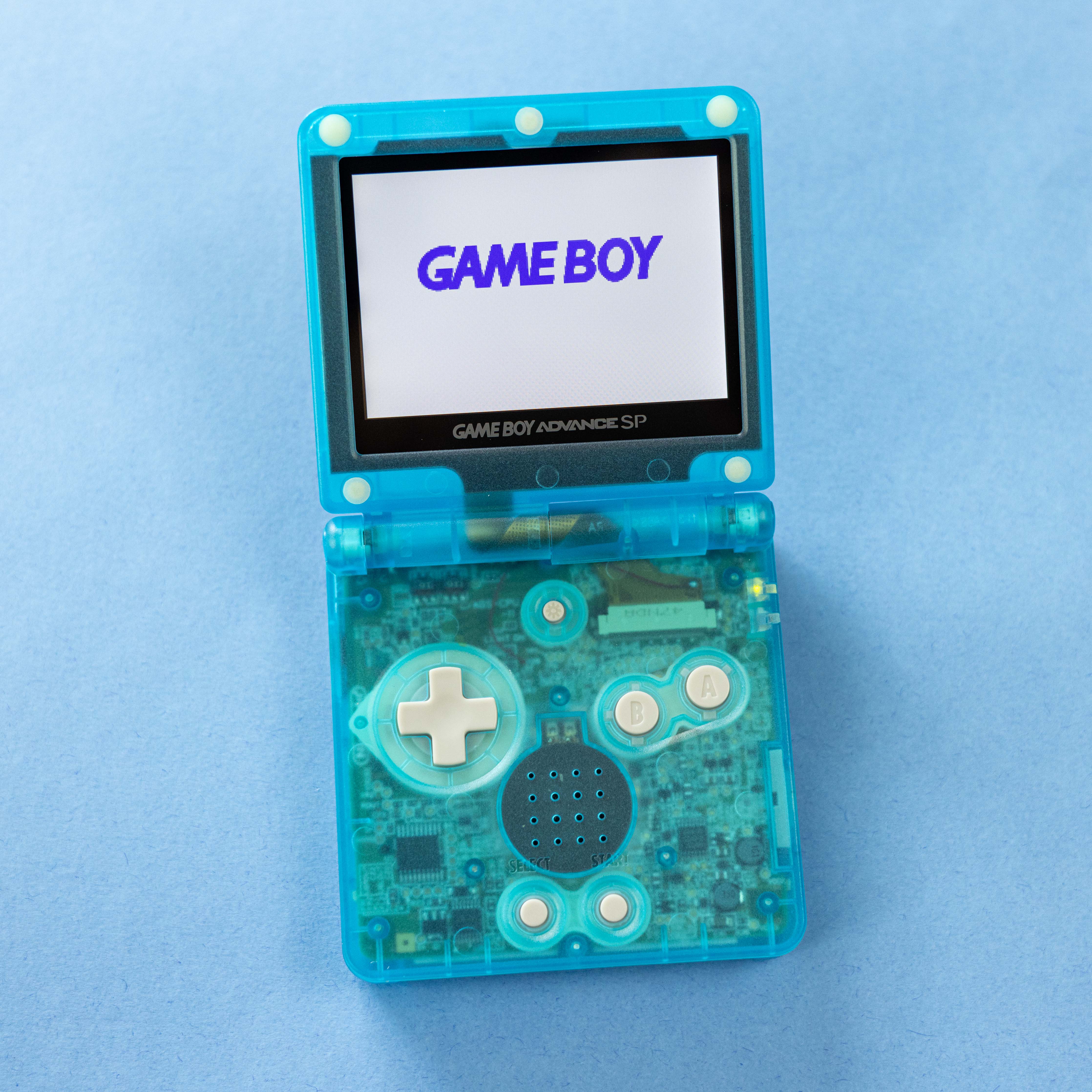 Modded Game Boy Advance SP W/ IPS V2 Screen (Clear Blue)