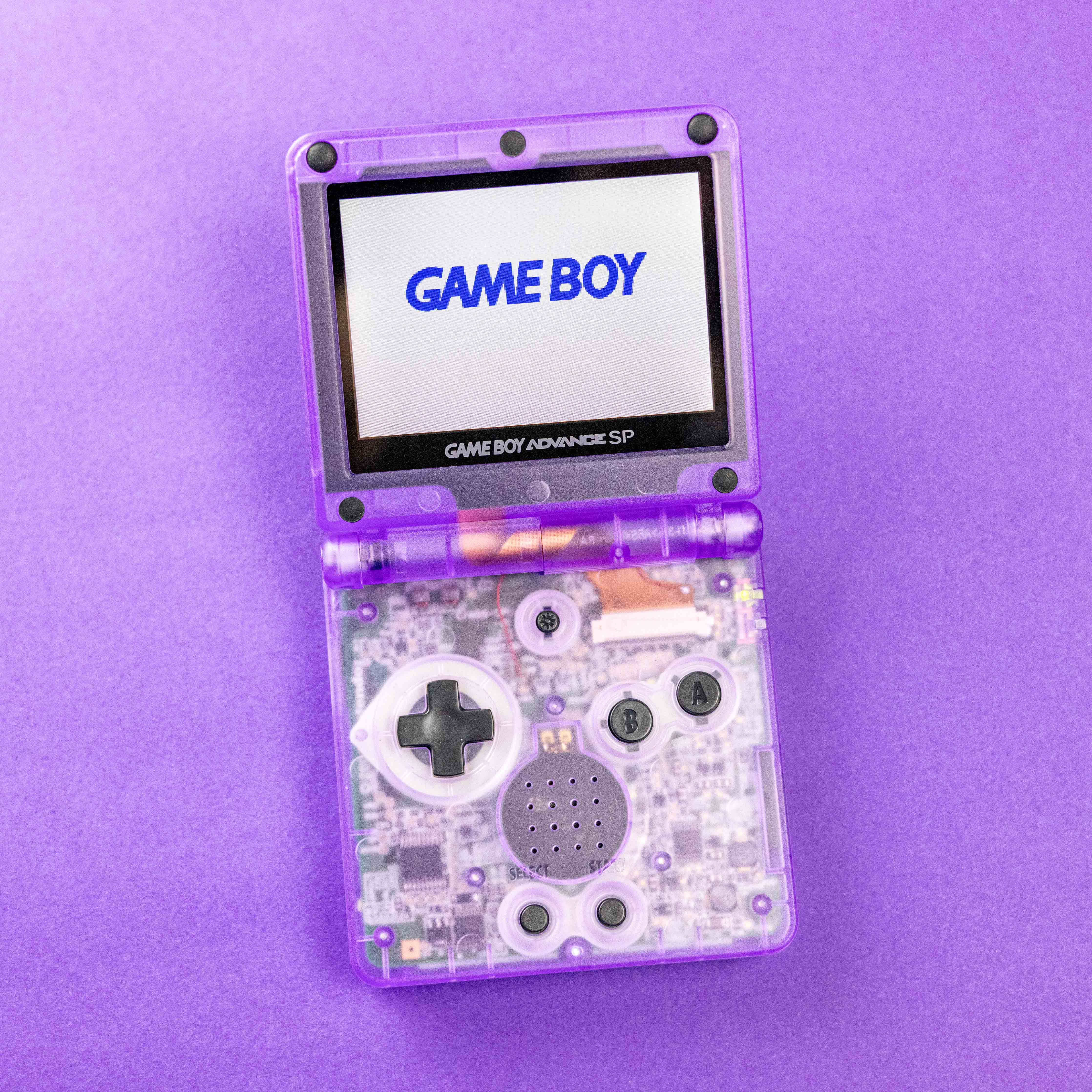 Modded Game Boy Advance SP W/ IPS V2 Screen (Clear Purple)